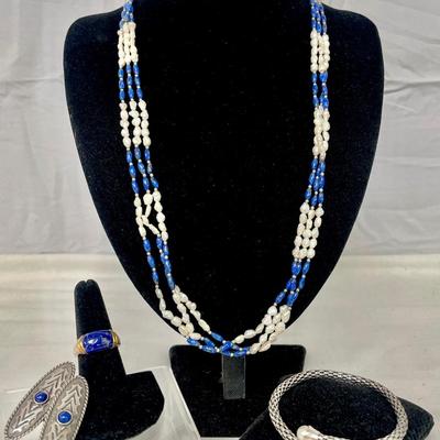 Sterling Silver, Lapis Lazuli And Freshwater Pearl Jewelry 