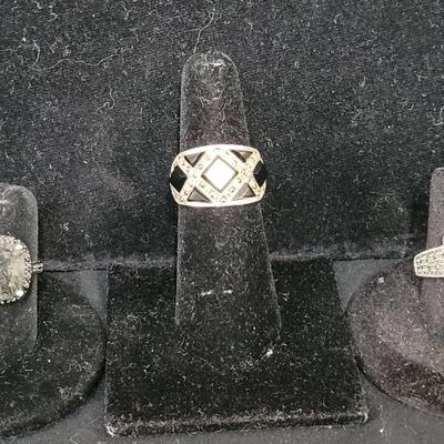 Three Sterling Marcasite Rings