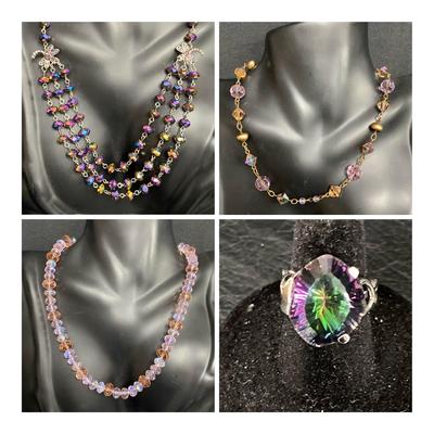 Kirks Folly Aurora Borealis Crystal Bead Necklaces & Bracelets, Sterling Rings