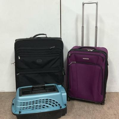 Kirkland Suitcase, Samsonite Suitcase, & Petmate Kennel 