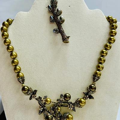 Heidi Daus "Vine and Divine" Beaded Necklace, Brooch