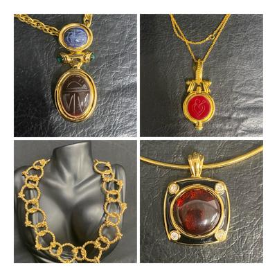 Gold Tone Costume Necklaces w/Scarab Style & More
