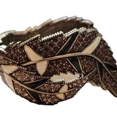 Heidi Daus Swarovski Crystal Black Cream Enamel Angel Wings Cuff