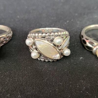 Three Sterling Rings with Pearls