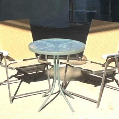 Foldable Patio Chairs W/ Round Glass Patio Table 