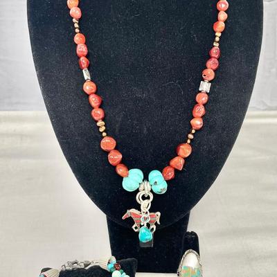 Carnelian And Sterling Silver Necklace, Bracelet & Ring