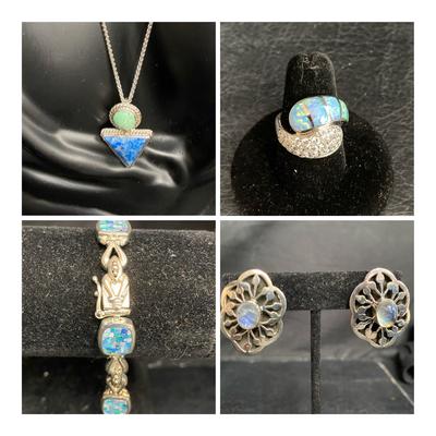 Stunning Sterling Silver & Shimmery Boulder Opal Inlay Jewelry