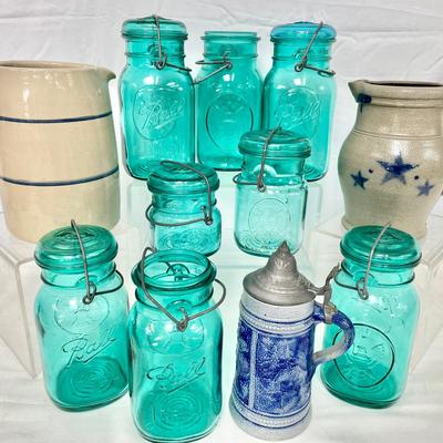 Vintage Ball Jars, Stoneware & Stein