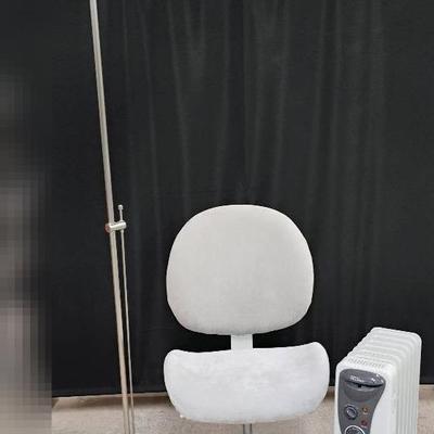 Plush Padded Office Chair, Floor Lamp Halogen Style, Pelonis Electric Heater