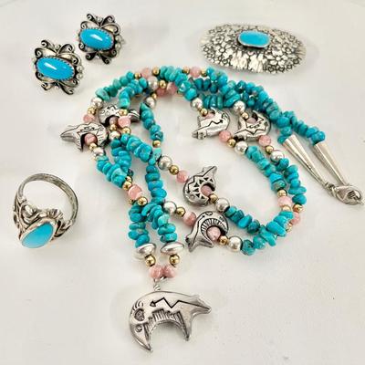 Sterling Silver & Turquoise Kabana Ring, Signed Brooch & More 
