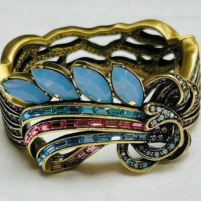 Retired Heidi Daus Hinged Bracelet Moonstone & Swarovski Crystals