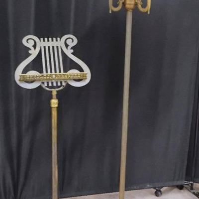 Metal Antique Brass Music Stand w Clef Note Motif and Metal Floor Lamp
