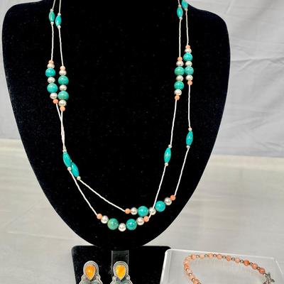Liquid Silver Turquoise & Coral Necklace & Jewelry