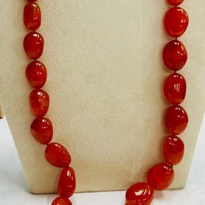 Sterling Toggle Carnelian Bead Necklace w/Sterling Cross from Israel