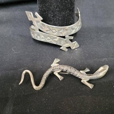 Lizards Cuff Bracelet & Sterling Pin
