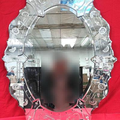 39”x31” Venetian Style Mirror w/Etched Floral Relief