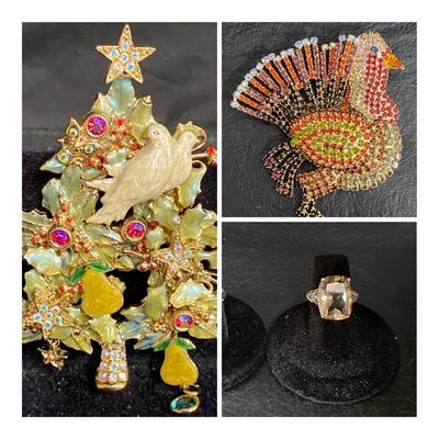 Kirks Folly RARE Partridge in a Pear Tree Pin, Sterling Rings & More