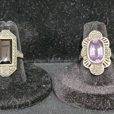 Two Sterling Marcasite Rings