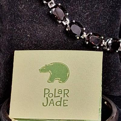 Canadian Polar Nephrite Jade Cuff Bracelet And Sterling Silver Small Smoky Quartz Tennis Bracelet