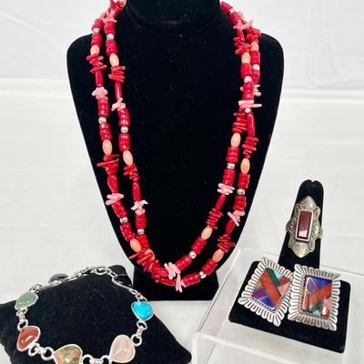 Sterling Silver & Natural Gemstone Jewelry With Coral Necklace & More