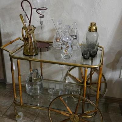 1950's Maison Jansen Bamboo Tea Cart/Bar Cart