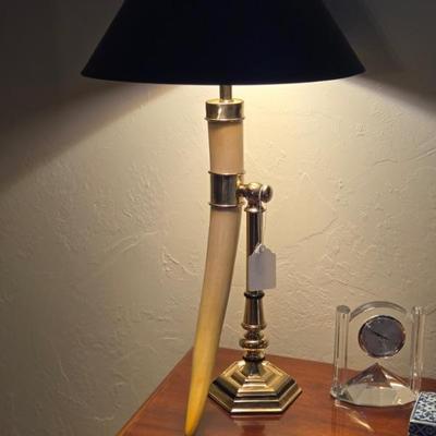 Pr. Chapman Brass Table Lamps w/ Faux Tusks