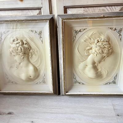 2 Framed Large Cameo Antique Art - 3Dimensional