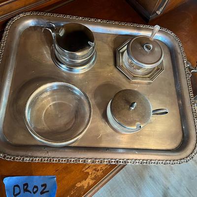 Silver And Silver Tone Serving Tray And Accessories 