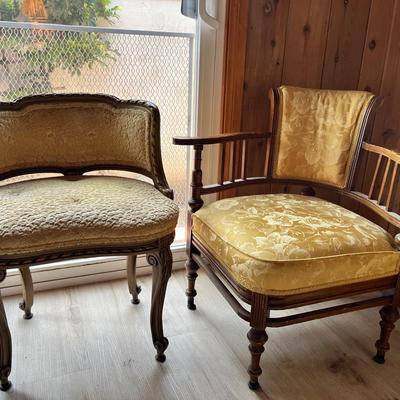 2 Antique Upholsterd Wood Chairs