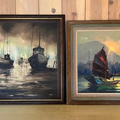 2 Framed Oil Paintings Of Ships - Signed By Artists