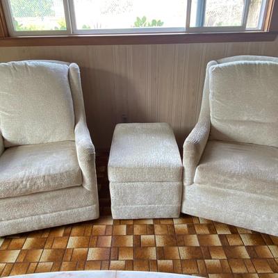 Jessica Charles Pair Of Swivel Chairs And Ottoman