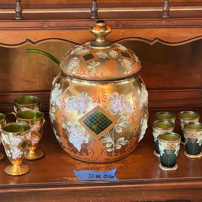 Vintage Bohemian Glass Punch Set And Glasses