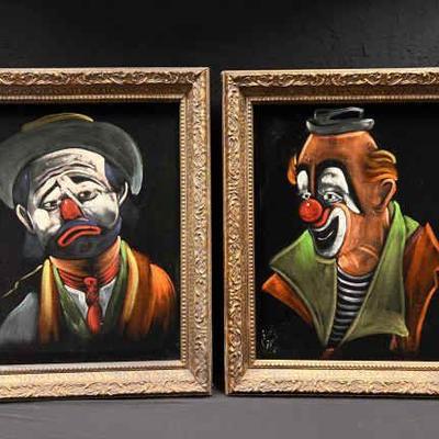 Ct302 vintage 1970 s clowns on velvet
