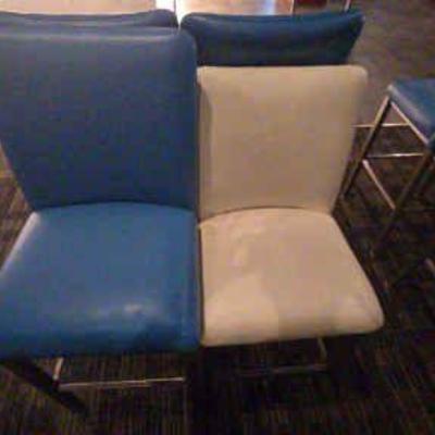 DBB732 (3) Blue High Bar Chairs, (1) White Bar Chair