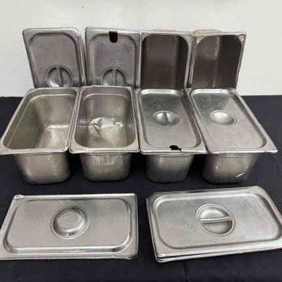 DBB453 Eight Stainless Steel 13” Long Service Pans With Lids