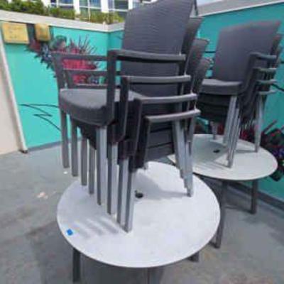 DBB818 (2) Gray Round Tables & (8) Vinyl Gray Chairs