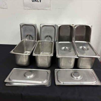 DBB450- (8) Stainless Steel 12” Long Service Pans With Lids