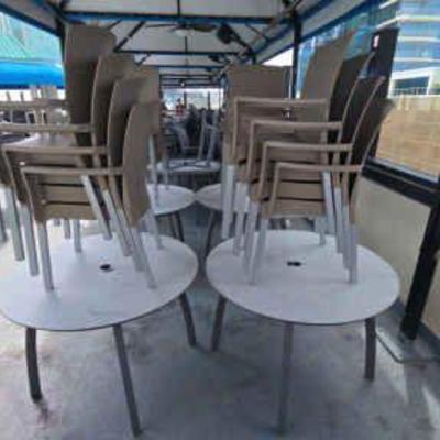 DBB806 (2) Grey Round Tables With (8) Woven Vinyl Chairs