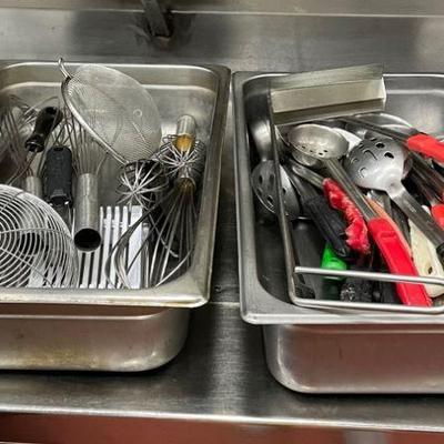 DBB361 - Assorted Kitchen Tools - Whisks, Spoons, Deep Fryer Cleaning Scoop, Etc
