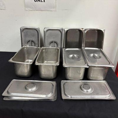 DBB444- (8) Stainless Steel 12” Long Service Pans With Lids