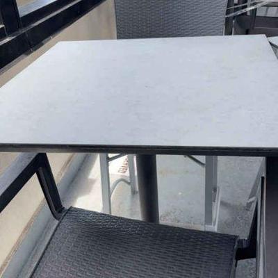 DBB811 (2) Gray Metal High Bar Tables With (4) Gray Woven Vinyl High Chairs