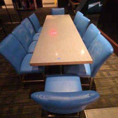 DBB721 Long Dining Table, (10) Blue Chairs
