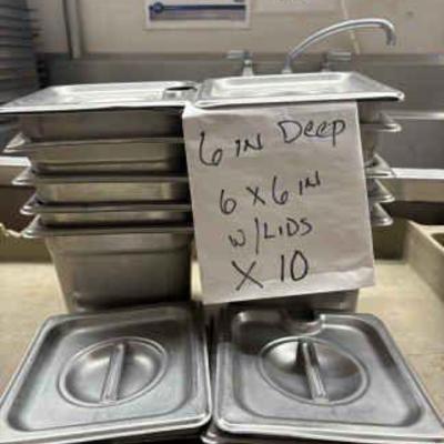 DBB463 Lot Ten (10) Stainless Steel 6”Service Pans With Lids