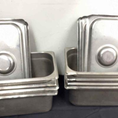 DBB449- (8) Stainless Steel 12” Long Service Pans With Lids