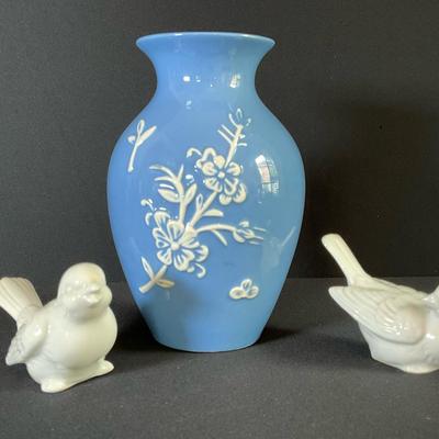 Japanese Ceramic Birds with Vase