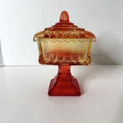 Discontinued Jeanette Amberina Wedding Pedestal Bowl .jpg