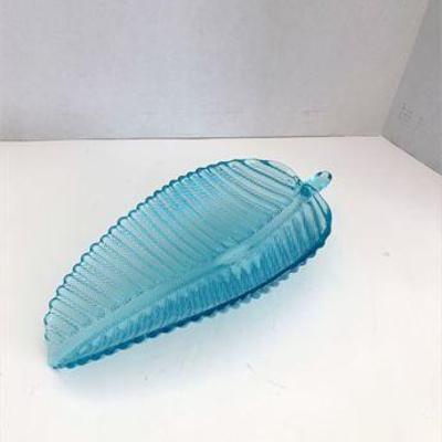 Aqua Glass Leaf Relish Dish .jpg