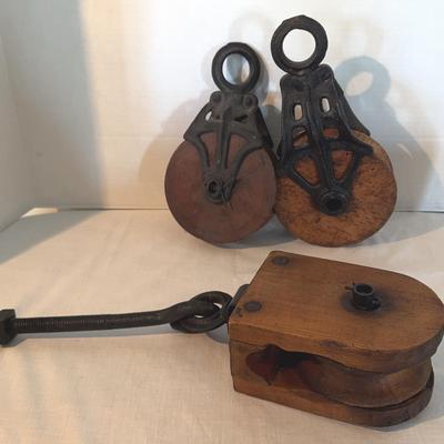 Antique Wooden Barn Pulleys (LR)
