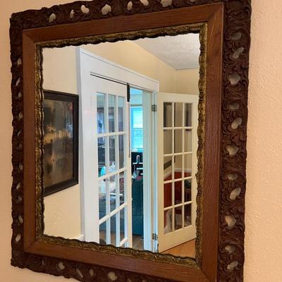 Antique Ornate Wood Framed Mirror 