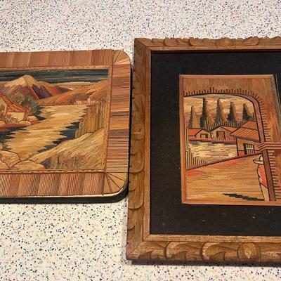 Hand Made South American Inlaid Straw Art - Lot Of 2